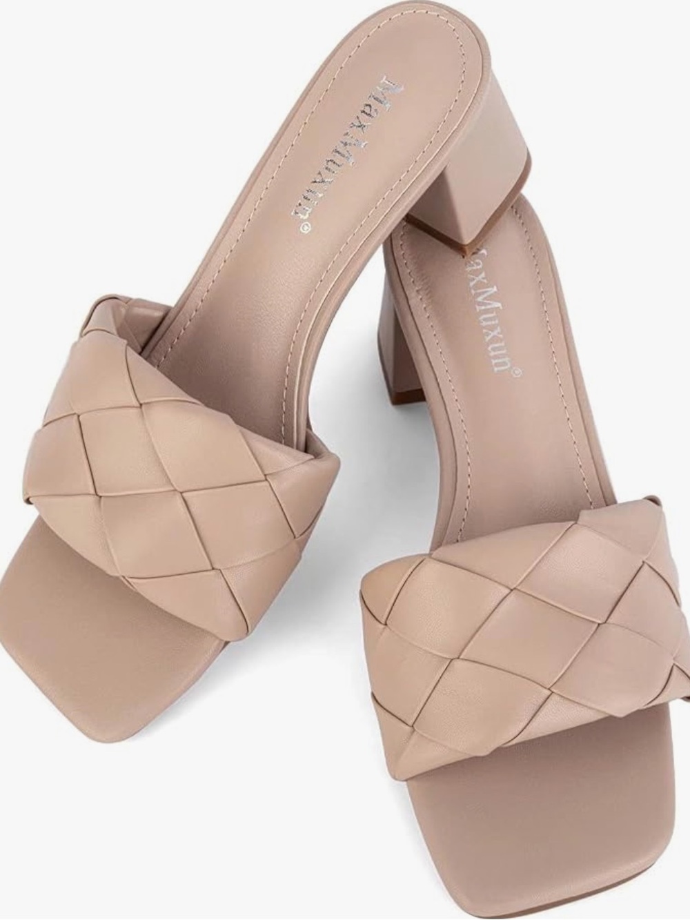MaxMuxun Nude Block Heel Sandals Square Open Toe size 6